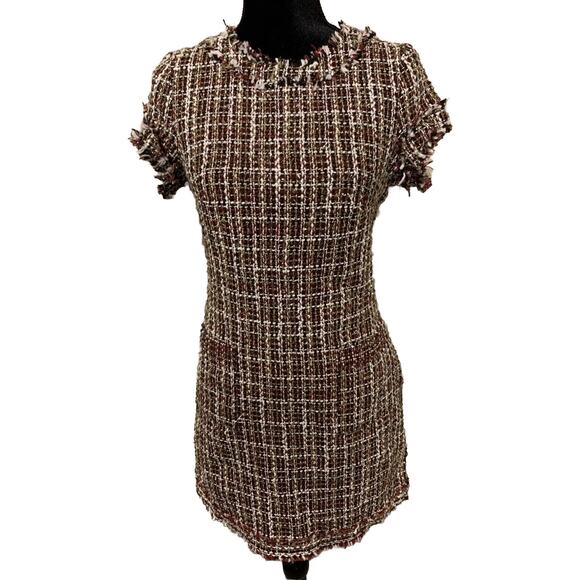 Mi Ami Dresses & Skirts - NWT Mi Ami Dress Womens Small Gold Fringe Multicolor Textured Tweed Sheath Dress